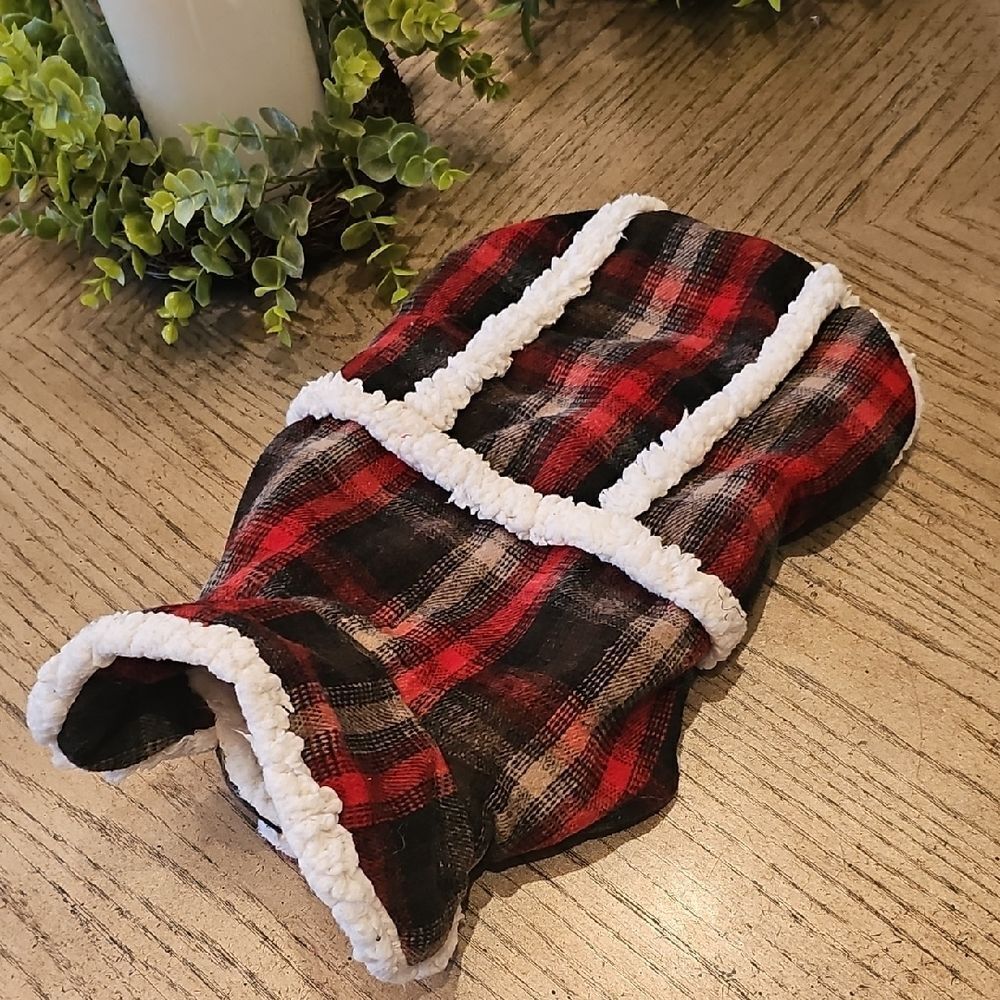 Plaid Dog Jacket with Sherpa Trim Size M